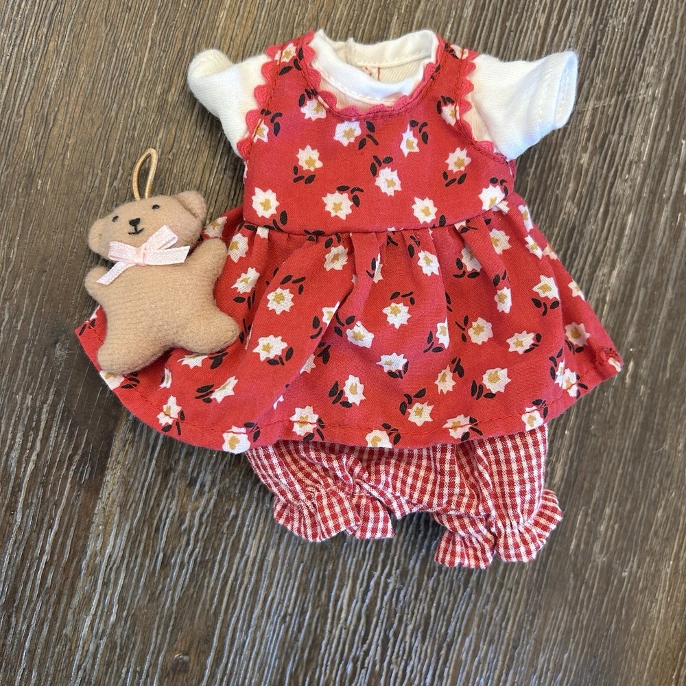 Corolle Mini 8" Outfit Red Floral Dress Gingham Bloomers Teddy Bear